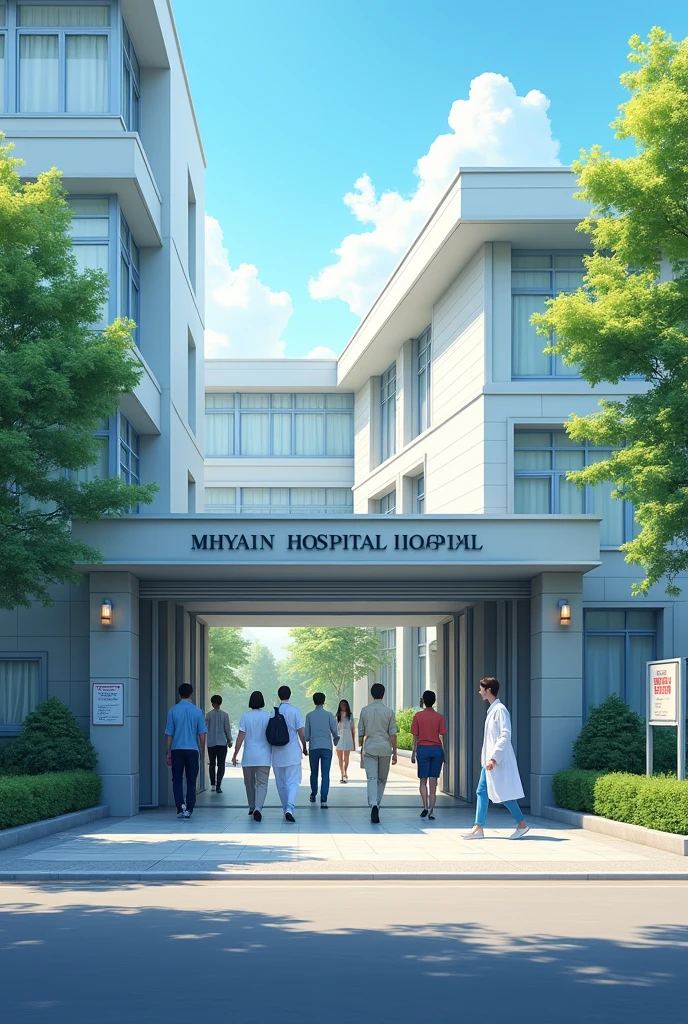 Private hospitals see buildings, exit doors and people.