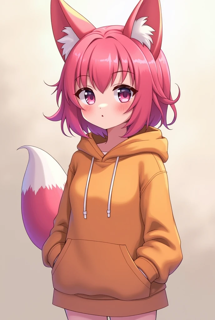 pink hair,fox ears,fox tail,hot hoody