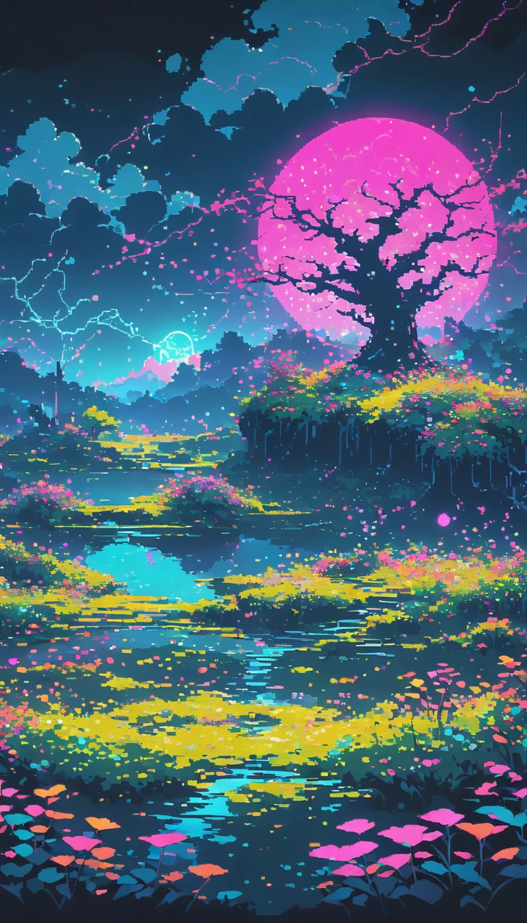 dark neon Magical Witch pixel ,nature ultrawide landscape, No people