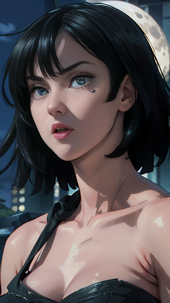 masterpiece, best quality, (full body shot,,moon),Masterpiece, 1girl, solo exhibition, beautiful woman, , beautiful goddess girl portrait, beautiful and detailed face, porcelain skin, (((bust shot, center, night, black hair)), super soft lighting, symmetry, complexity, elegance, high detail, realism, art, concept art, Nordic female warrior, amazing body, athletic, curvy, naked, nude, amazing body, curvy,