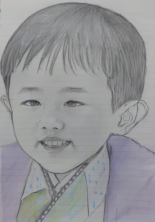 drawing of a young boy with a tie and a tie on, detailed face of a asian boy, inspired by Yeong-Hao Han, inspired by Nam Gye-u, inspired by Huang Gongwang, inspired by Tooth Wu, inspired by Matsumura Goshun, crayon on paper, inspired by Byeon Sang-byeok, colorized pencil sketch