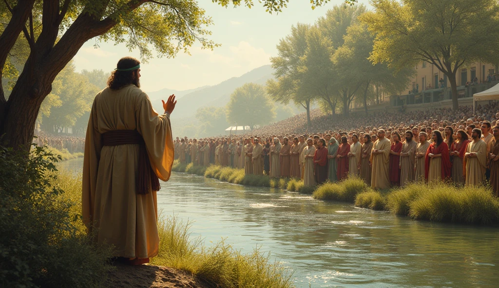 biblical history,
john Baptist, a singular man, with camel hair garments and a leather belt, but on the banks of the Jordan River, where crowds gathered to hear him.