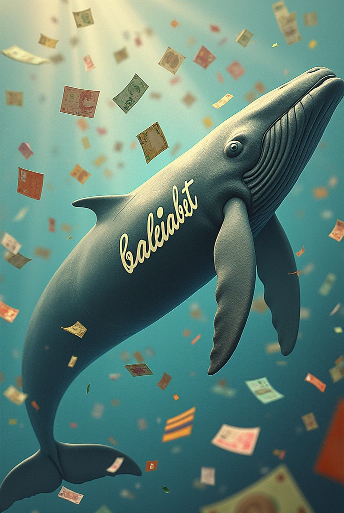 Whale with the phrase BaleiaBet written on it and money around it