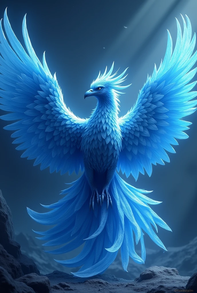 blue fantasy phoenix with full body and no background