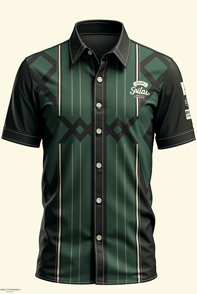 Baju kolar retro, main colour black, corak hijau dan putih, t shirt
