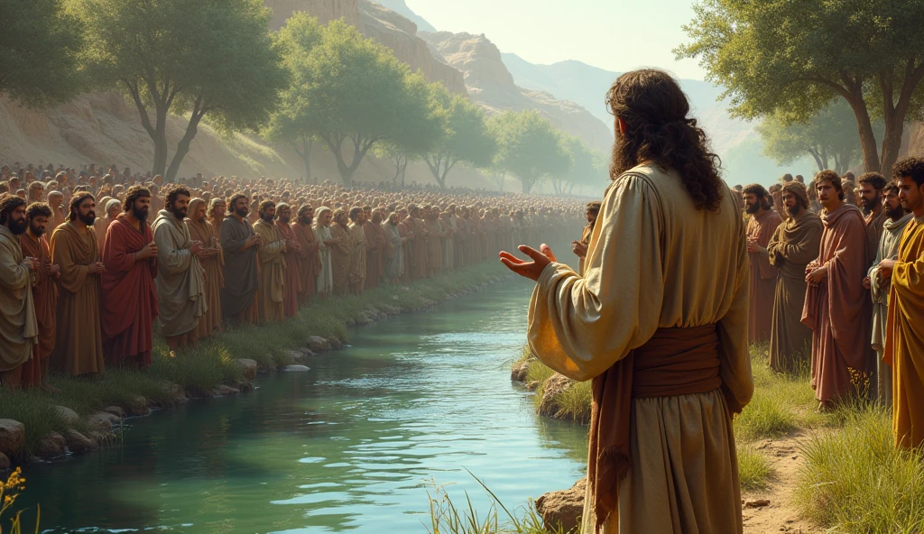 biblical history,
john Baptist, a singular man, with camel hair garments and a leather belt, but on the banks of the Jordan River, where crowds gathered to hear him.