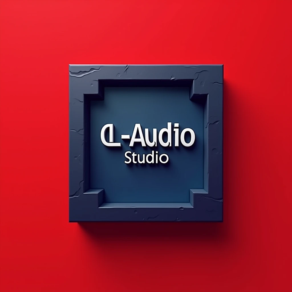 I want an image of a 4j studio type logo with a red background and instead of 4j studio these words appear"CL-Audio studio"and I want that word to be enclosed in a Minecraft-type square but I want it to be more professional, I want 2D, half 3D, and in the middle of the square it is navy blue and the background is red, I want it to be more professional with shadows and for it to be 2D, half 3D, now in the center of the square I want it to be light blue and for these words to appear"CL-Audio studio"and in the fine print it appears"music" and "photo"