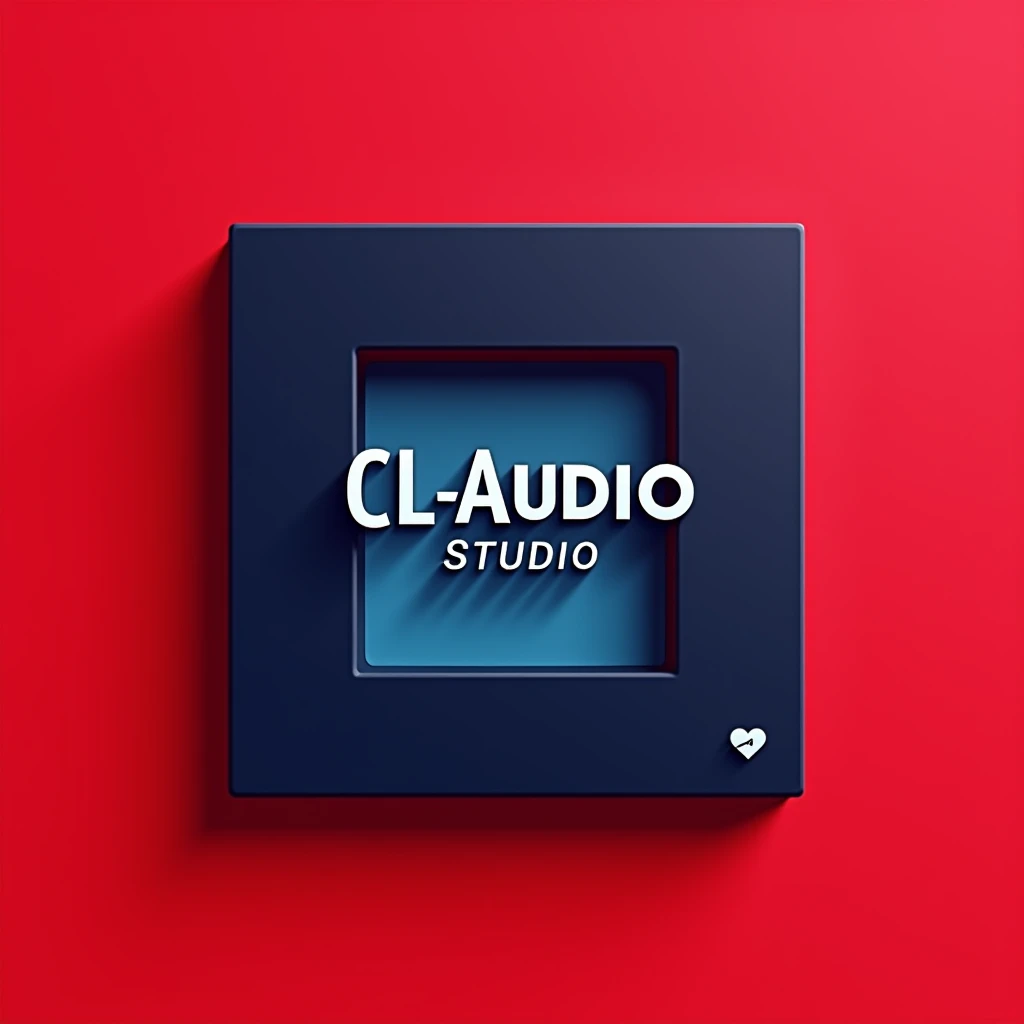 I want an image of a 4j studio type logo with a red background and instead of 4j studio these words appear"CL-Audio studio"and I want that word to be enclosed in a Minecraft-type square but I want it to be more professional, I want 2D, half 3D, and in the middle of the square it is navy blue and the background is red, I want it to be more professional with shadows and for it to be 2D, half 3D, now in the center of the square I want it to be light blue and for these words to appear"CL-Audio studio"and in the fine print it appears"music" and "photo"