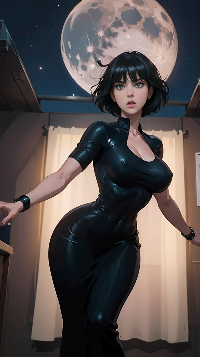 masterpiece, best quality, (full body shot,,moon),Masterpiece, 1girl, solo exhibition, beautiful woman, , beautiful goddess girl portrait, beautiful and detailed face, porcelain skin, (((bust shot, center, night, black hair)), super soft lighting, symmetry, complexity, elegance, high detail, realism, art, concept art, Nordic female warrior, amazing body, athletic, curvy, naked, nude, amazing body, curvy,