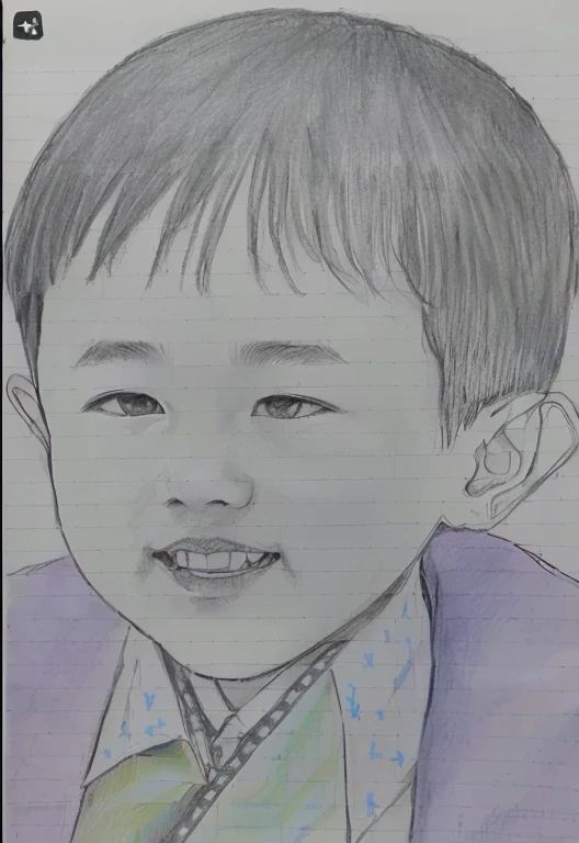 drawing of a young boy in a suit and tie smiling, detailed face of a asian boy, inspired by Yeong-Hao Han, by Sim Sa-jeong, traditional drawing style, inspired by Kim Myeong-guk, traditional art, inspired by Kim Eung-hwan, inspired by Byeon Sang-byeok, inspired by Huang Gongwang