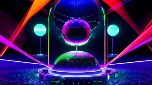 Cyber Environment: A stage surrounded by a translucent glass sphere, where digital data and code patterns continually flow across the surface. LED lights embedded in the glass flash in sync with the music, creating a hypnotic effect of abstract colors and shapes.