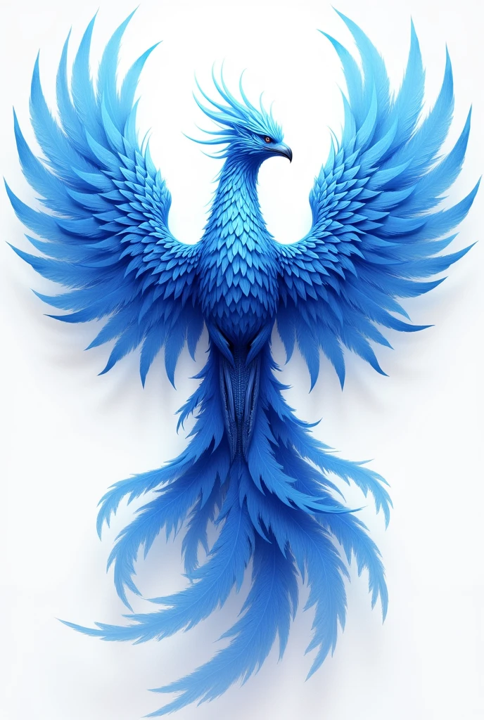 blue fantasy phoenix with full body and no background, FULL IMAGE PLEASE INCLUDE WHOLE BODY INCLUDING THE WINGS