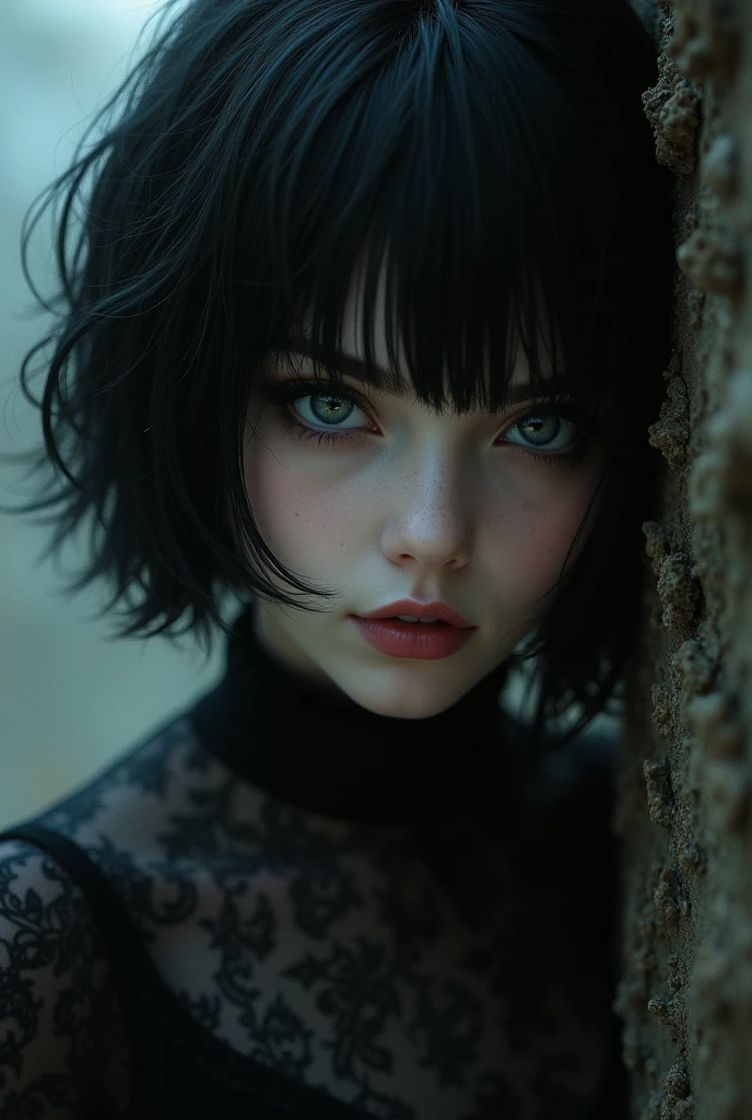 Goth girl , nue, Cheveux Courts, Solo, Cheveux Noirs, Regardant le spectateur, 