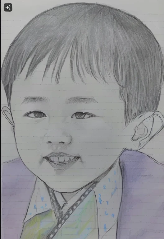 drawing of a young boy in a suit and tie smiling, detailed face of a asian boy, inspired by Yeong-Hao Han, by Sim Sa-jeong, traditional drawing style, inspired by Kim Myeong-guk, traditional art, inspired by Kim Eung-hwan, inspired by Byeon Sang-byeok, inspired by Huang Gongwang