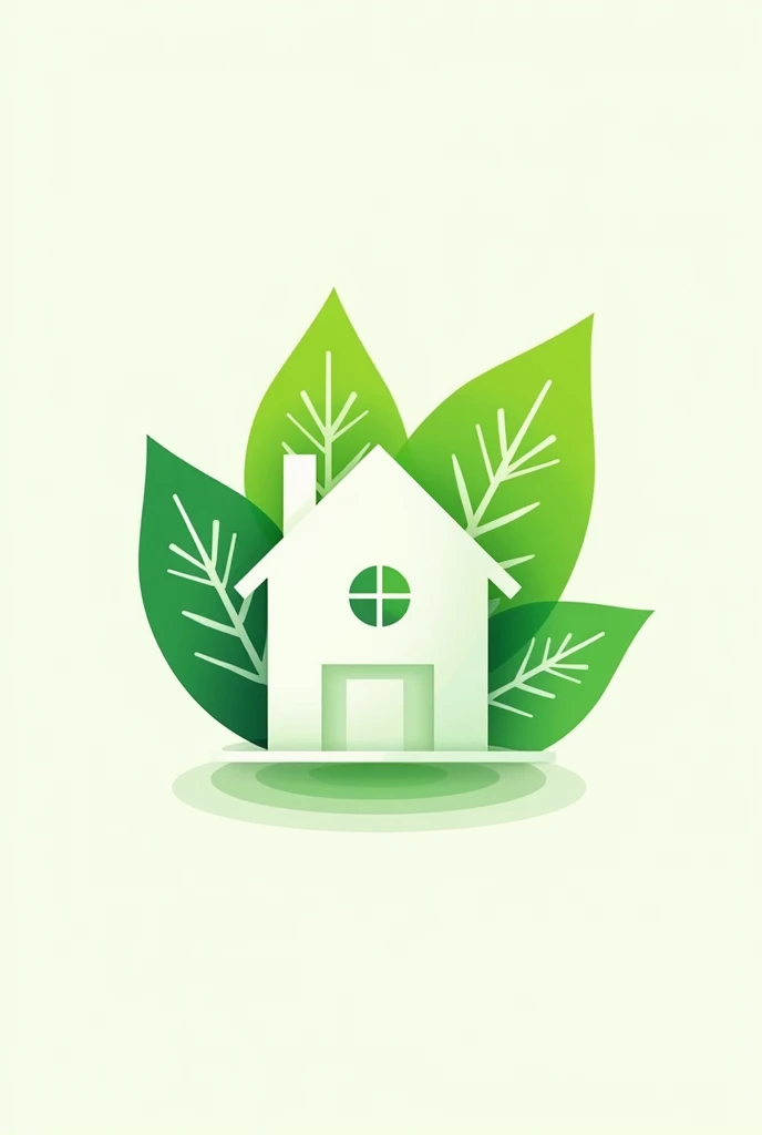 Hiest company logo design with thin lined house and green leaf background green leafs 