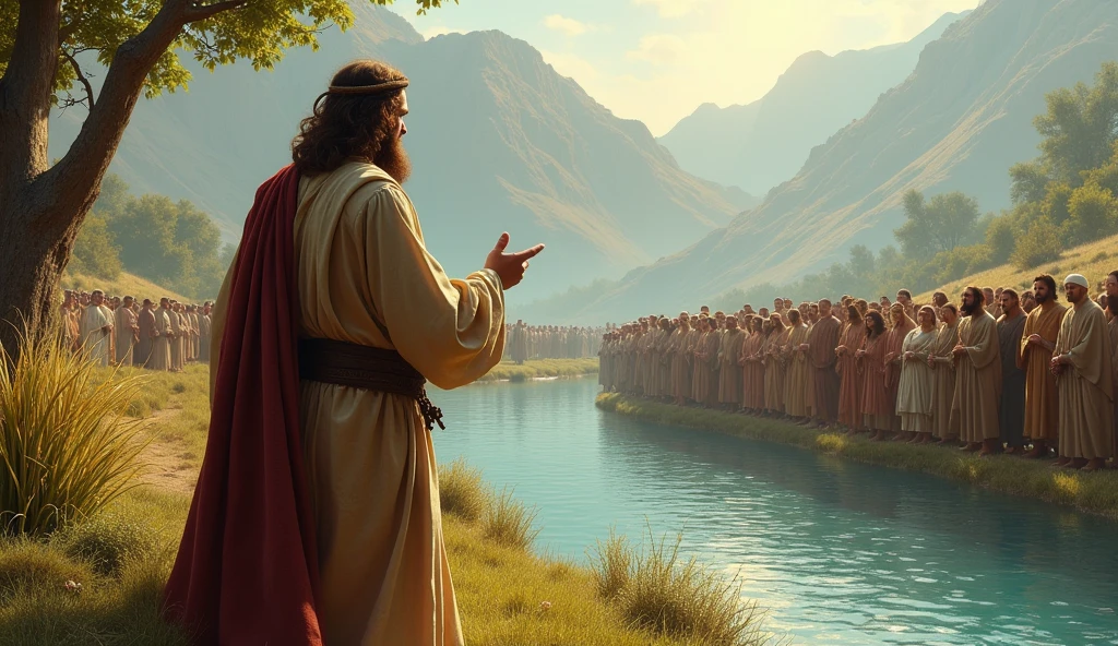 biblical history,
john Baptist, a singular man, with camel hair garments and a leather belt, but on the banks of the Jordan River, where crowds gathered to hear him.