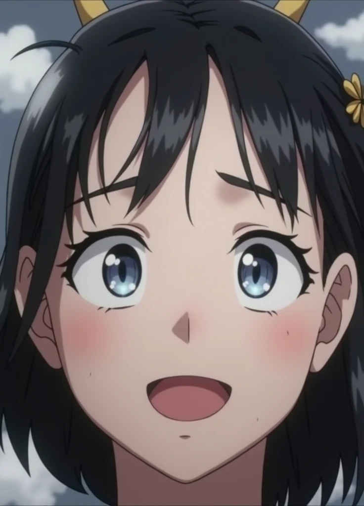 source_anime, score_7, anime screencap, anime coloring, flat shadows, flat shading, fran, Tensei Shitara Ken Deshita, solo, half-closed eyes, one closed eye, crying, tears, tears running down cheeks, saliva, extreme close-up, night, dark, open mouth, cum in mouth, fang, semen string, semen trail, saliva string, saliva trail,scared, pulling hair, hair pull, erection, penis, 1boy, 1girl, after fellatio