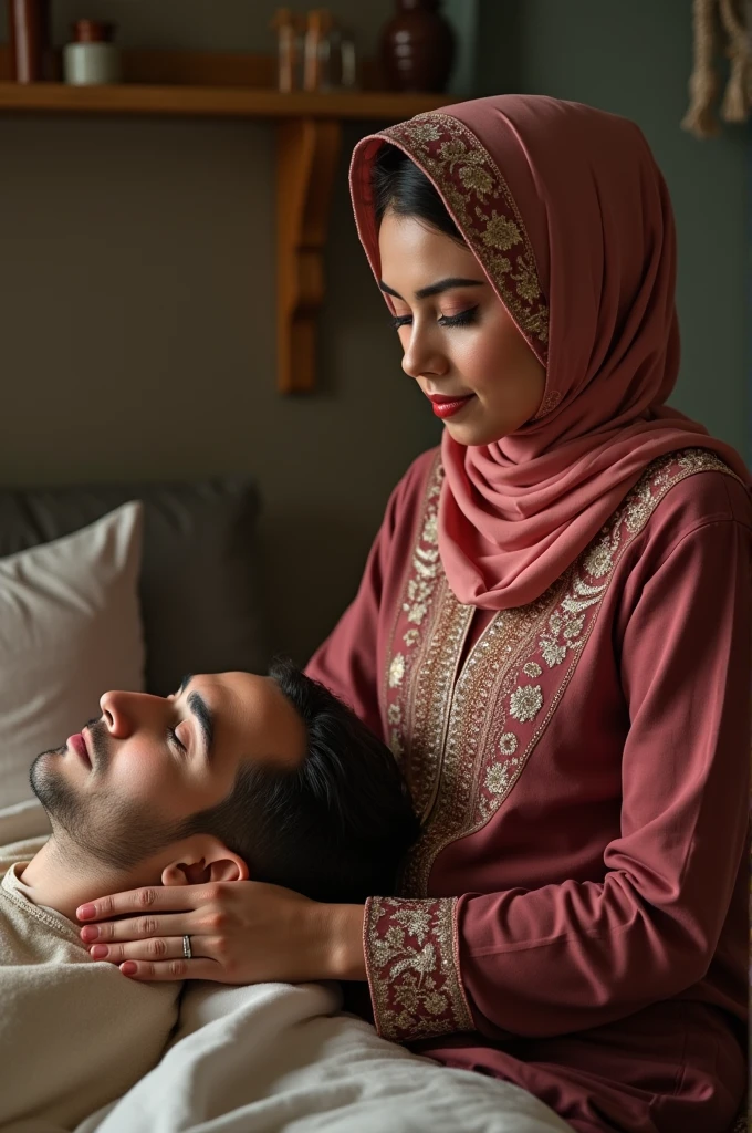 Muslim girl massaging muslim girl