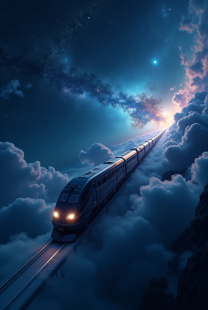 ((masterpiece, Highest quality, Extremely detailed CG, unity 8k wallpaper )),(masterpiece, Highest quality, Highest quality, Official Art, beautiful,aesthetic:1.2),A train moving through the starry sky,Night on the Galaxy Express