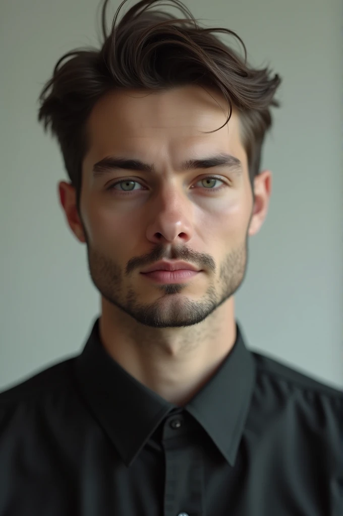 a man in front, hair small beard effeminate face