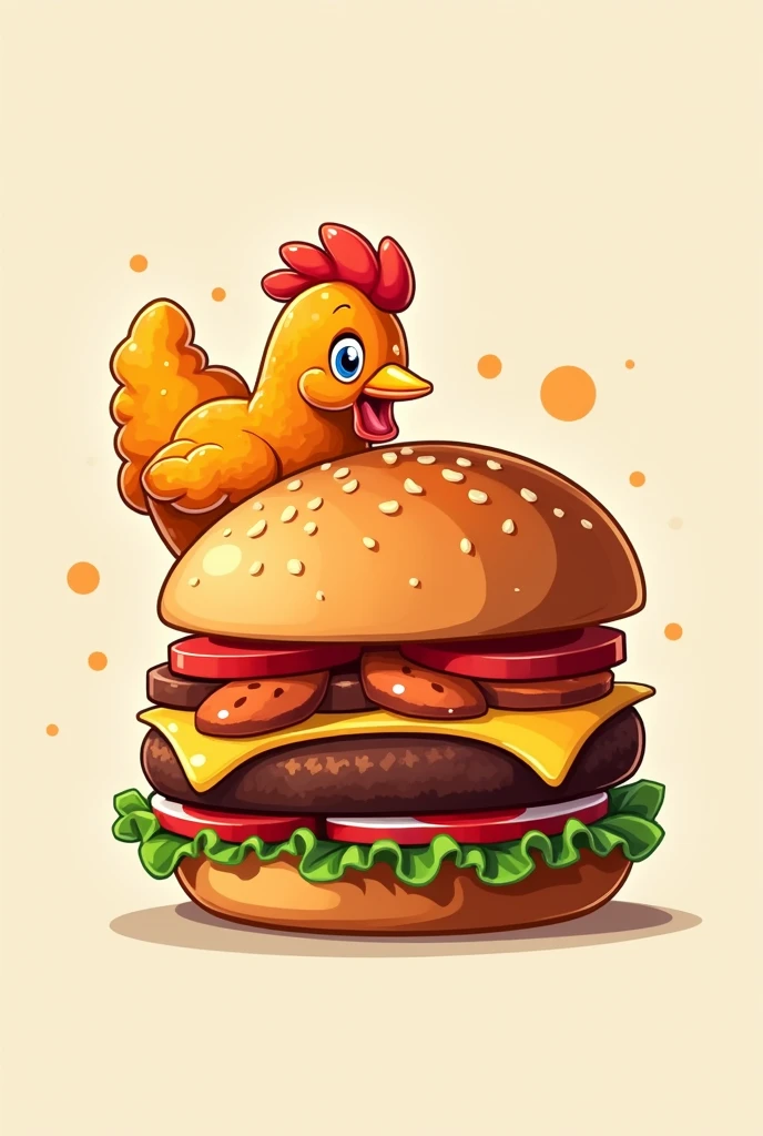 Combined chicken and burger icon for logo that is unique but playful and catchy that looks drooling