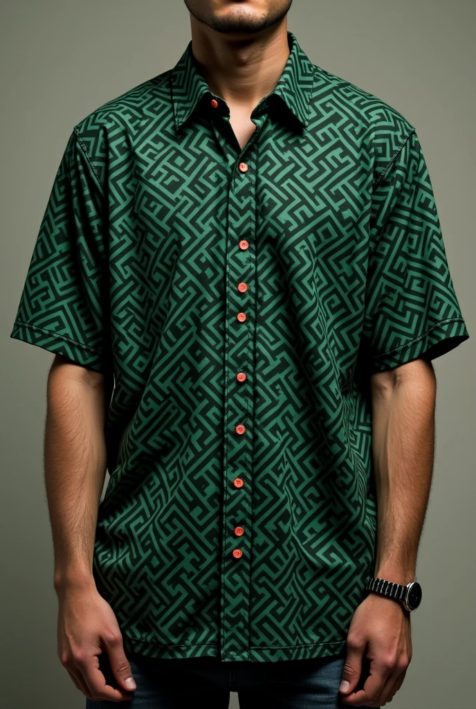 Baju kolar retro, main colour black, corak hijau dan putih, t shirt,