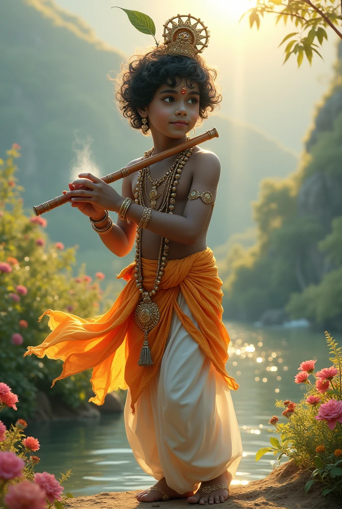 born Image of krishna with flute and yoghurt.