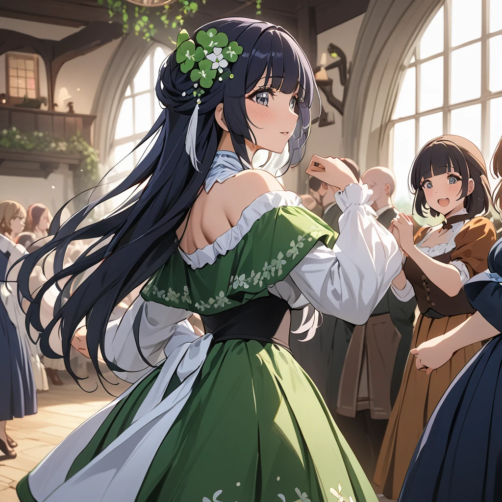 ((Highest quality)), ((masterpiece)), (detailed), （Perfect Face）、The woman is Reika Aoki with semi-long hair、A woman is dancing Irish in an Irish costume in Ireland