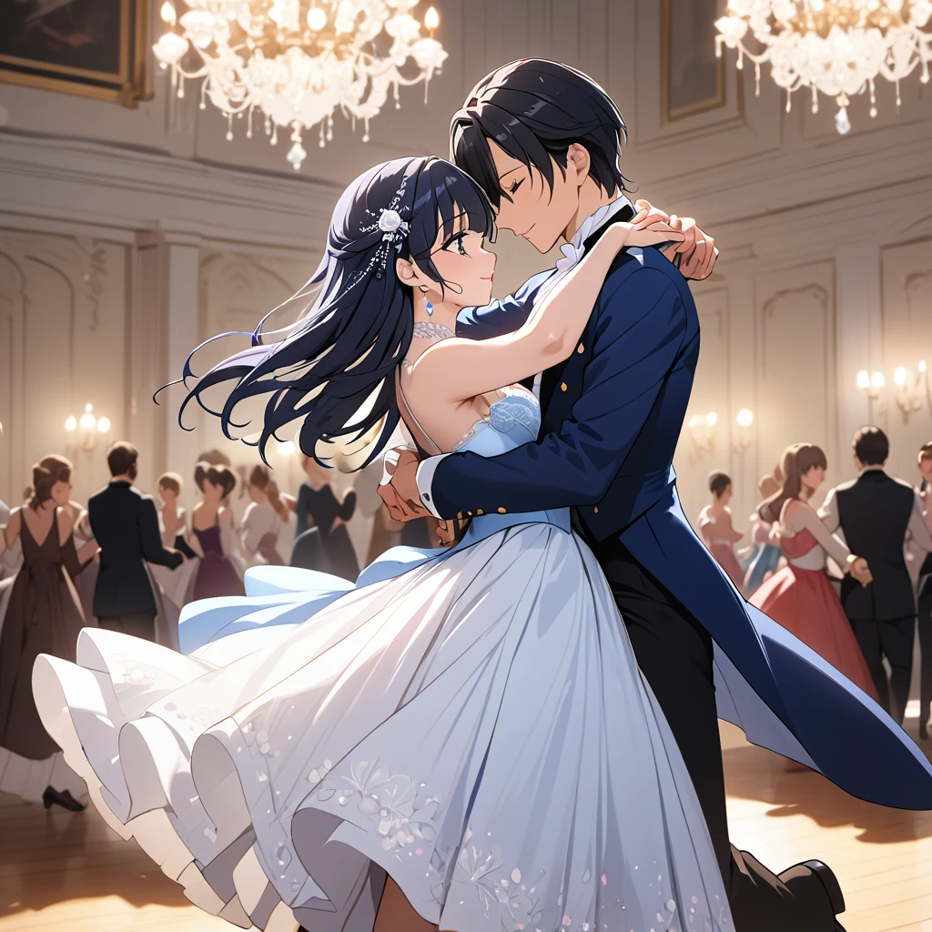 ((Highest quality)), ((masterpiece)), (detailed), (Perfect Face)、The woman is Reika Aoki with semi-long hair、A woman is dancing the waltz in a waltz costume in Vienna