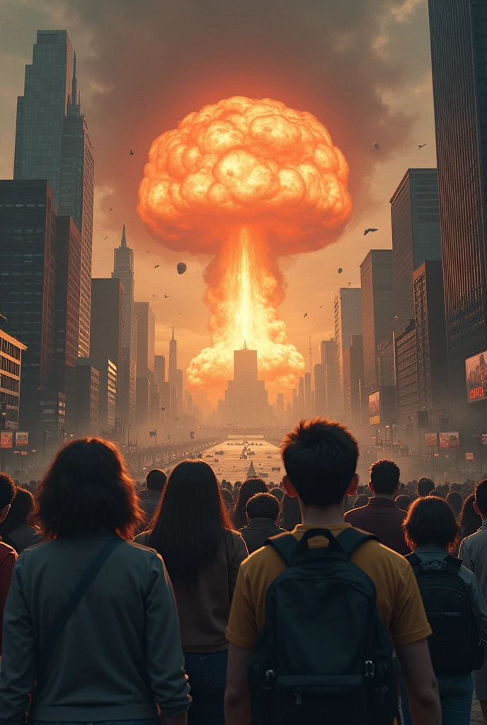 Group of people getting exposed to nuclear attack