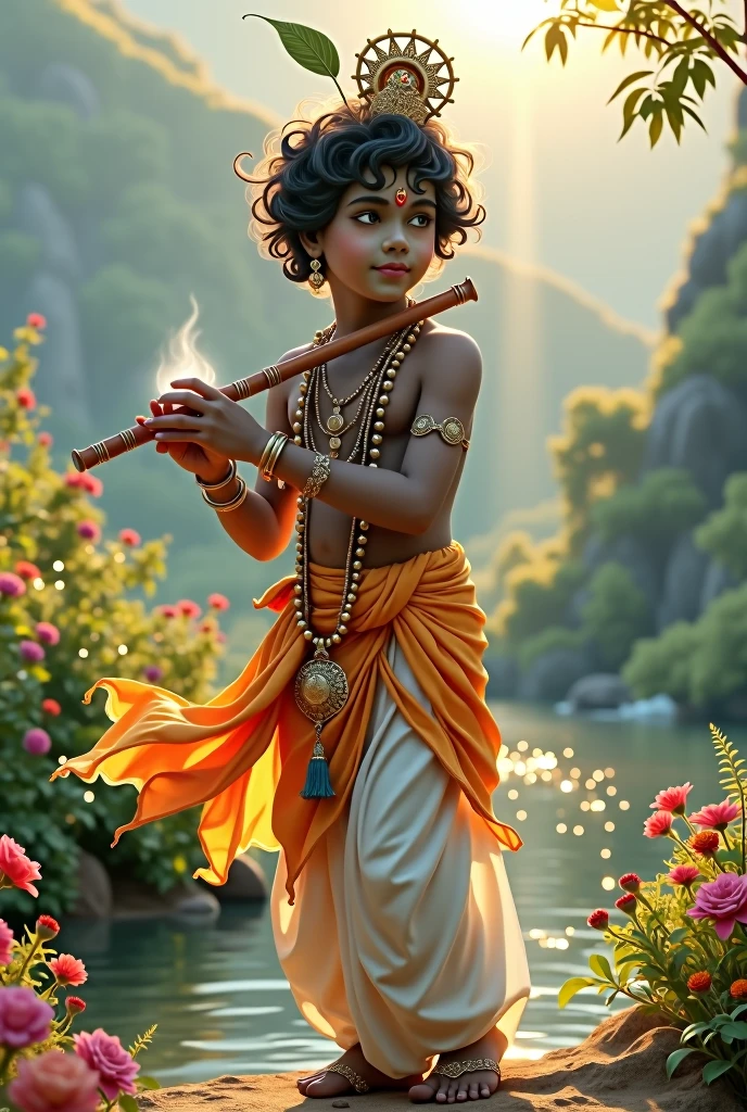 born Image of krishna with flute and yoghurt.