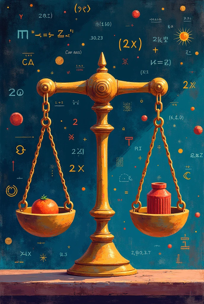 A picture showing lever, weights and percentage  with colur ful mathematics symbols in the background 