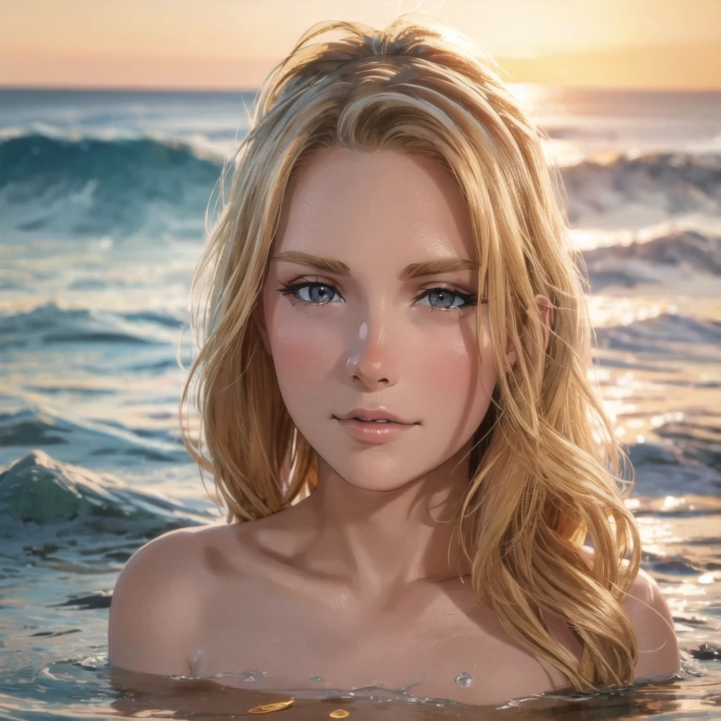 girl with long blonde hair, big grey eyes 