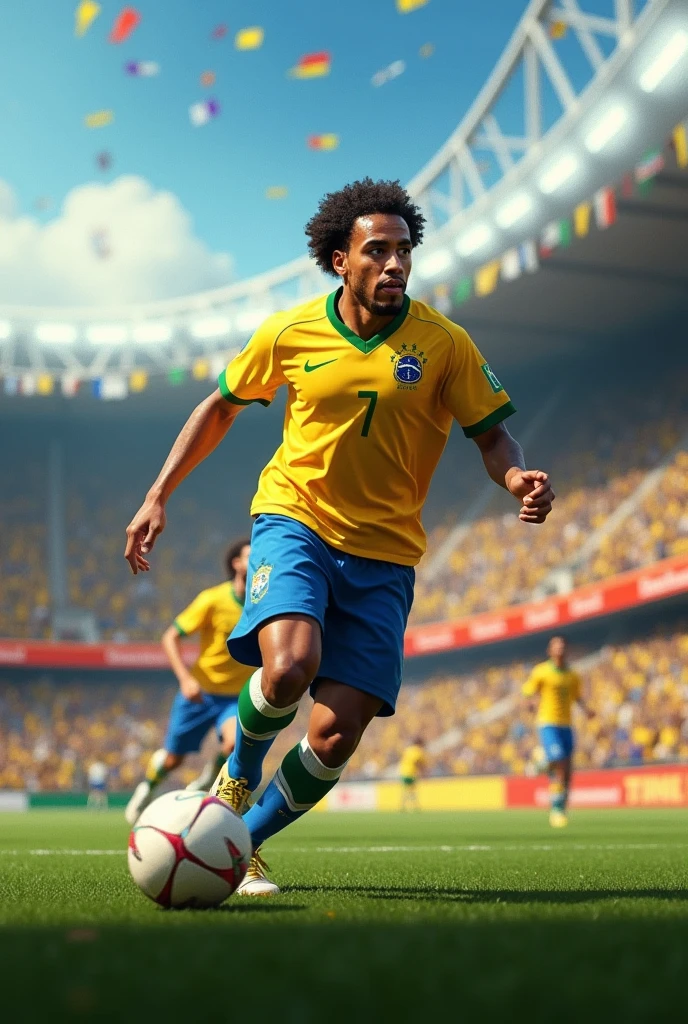 Robson de Souza wearing the national team jersey in a packed football stadium