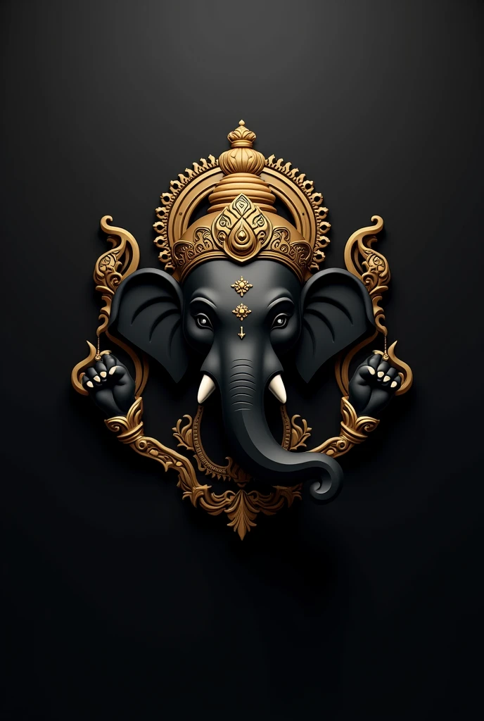 Ganesha logo with black and gold Background gold and only face  2d