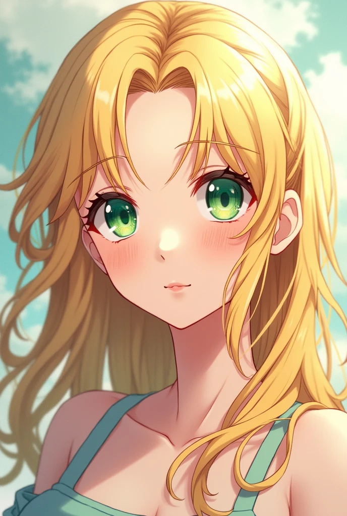 Blonde anime girl with green eyes