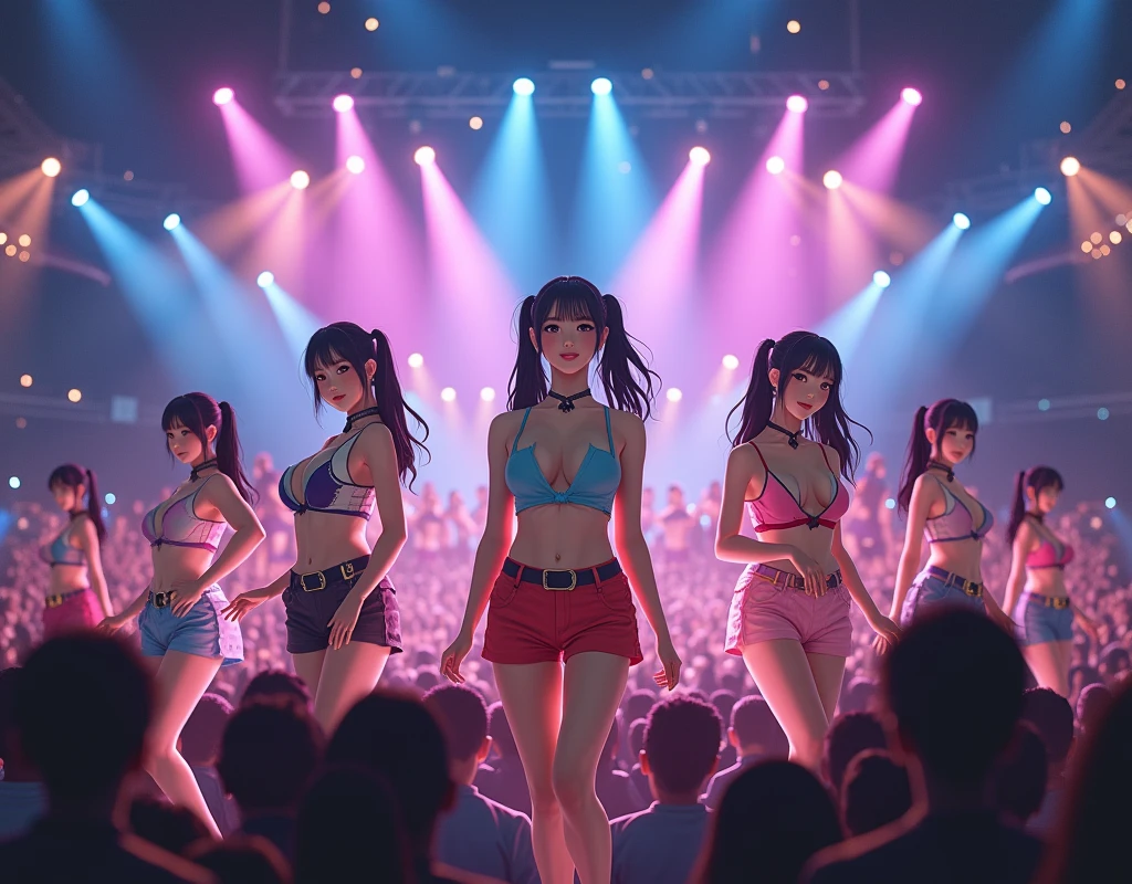 (((((Japanese Clone-girls=Myself))))), (((Super Best masterpiece Clone-girls Raw Photography Art))), (((16K, Highest quality, Ultra-high resolution, RAW Photos))), (((It's so unrealistic., With unparalleled depiction, With an unfathomable sight, An unprecedented and shocking worldview, Clone-girls: In a world of mass reproduction, Ultra-realistic))), (((Japanese Girls, kashiwagi-yuki, 22yo, Small face, Thick black hair, Ponytail Hair, Dark Eyes, Mature face, Cute Smile, Smiling face, A gentle gaze, (((Very pleasant look)))))), (((Very beautiful detailed girls, Accurate body structure, Accurate body movements, Very detailed body, (((Super big breasts, Large bulge of ample breasts)))))), (((Idol group stage costumes, Short skirt, hour々I can see your pants, Cleavage Emphasis, Emphasise the fullness of your breasts))), ((((((((Very detailed, Myself cloning, Depiction of splitting oneself, 1Myself girl→1,000,000,000,000,000,000,000,000,000,000Myself cloning girls)))))))), (((((((Myself clone-girlsから, Myself keeps multiplying, (Very detailed and intricate, To the exact, Flawless, (((In the same female body,With the same face, With the same hairstyle, In the same clothes, At the same height, 同じSuper big breastsである))), In a detailed depiction), 1,000,000,000,000,000,000,000,000,000,000 people))))))), (((((Myself girls only))))), (((((1,000,000,000,000,000,000,000,000,000,000Myself girls))))), (((((Very detailed depiction, A singing and dancing Myself idol group, At the outdoor stage at night, A splendid dance performance, Over 100 people, Gaze into the audience, Fun and powerful singing, Dance with unified group movements))))), (((Very detailed, The auditorium is packed, The whole audience is Myself's crowd, Dressed differently from idol groups))), (Seven-coloured stage lighting, Shining a bright light on the idol group), (((((The camera focuses on idol groups., Clear and accurate perspective depiction, Ultra-wide field of view, Focus on the average value of the image))))), The best dance performance ever, Myself and the others were going crazy and the atmosphere was at its peak.