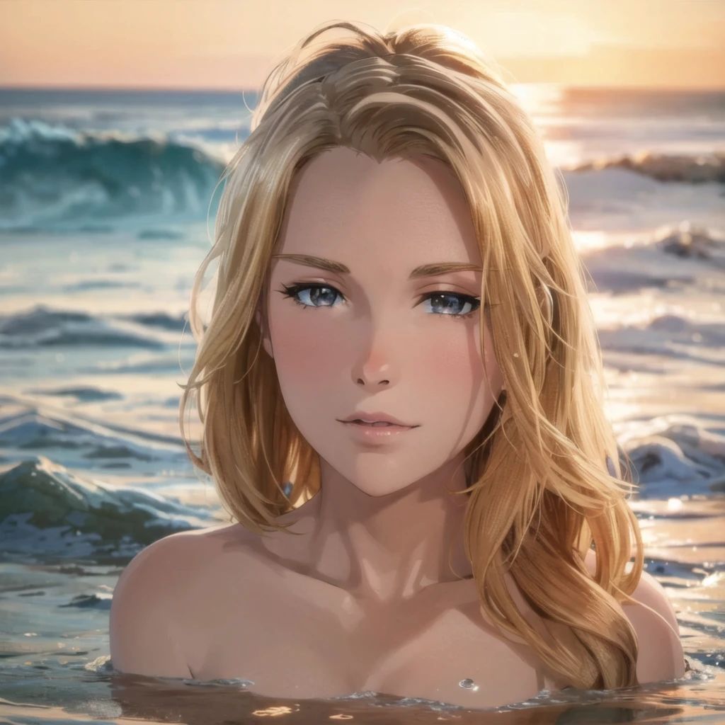 girl with long blonde hair, big grey eyes 