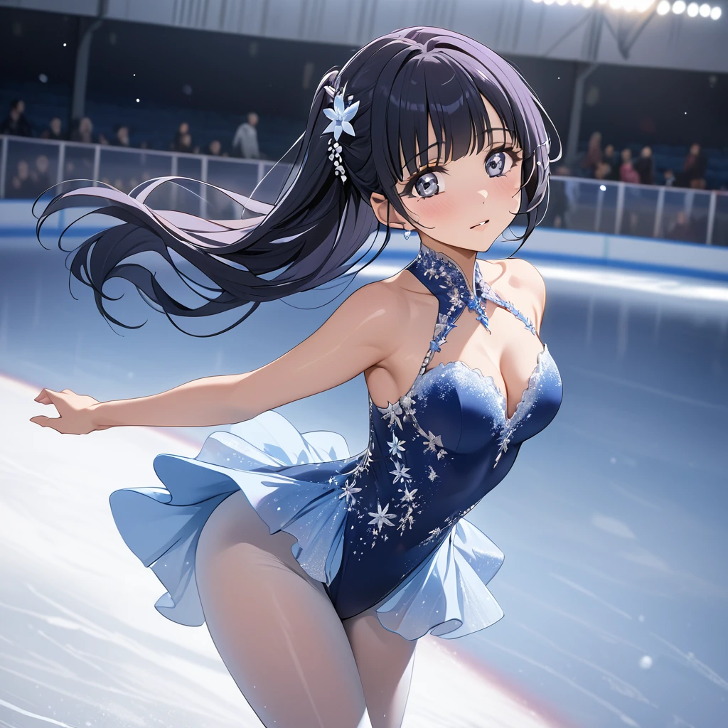 ((Highest quality)), ((masterpiece)), (detailed), （Perfect Face）、The woman is Reika Aoki with semi-long hair、A woman is figure skating on an ice rink in a gorgeous and glamorous figure skating costume.