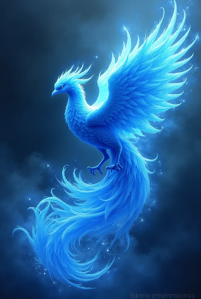 a blue phoenix with magic, have it like its melting blue lava or blue flame. don’t emphasize the face too much. shor its full body