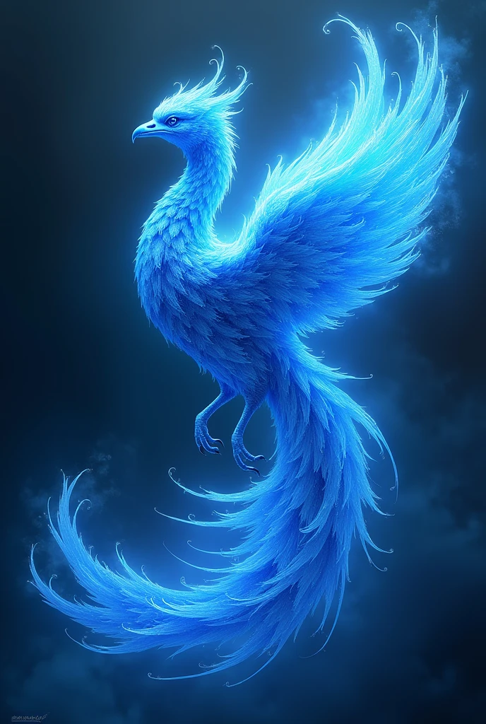 a blue phoenix with magic, have it like its melting blue lava or blue flame. don’t emphasize the face too much. shor its full body