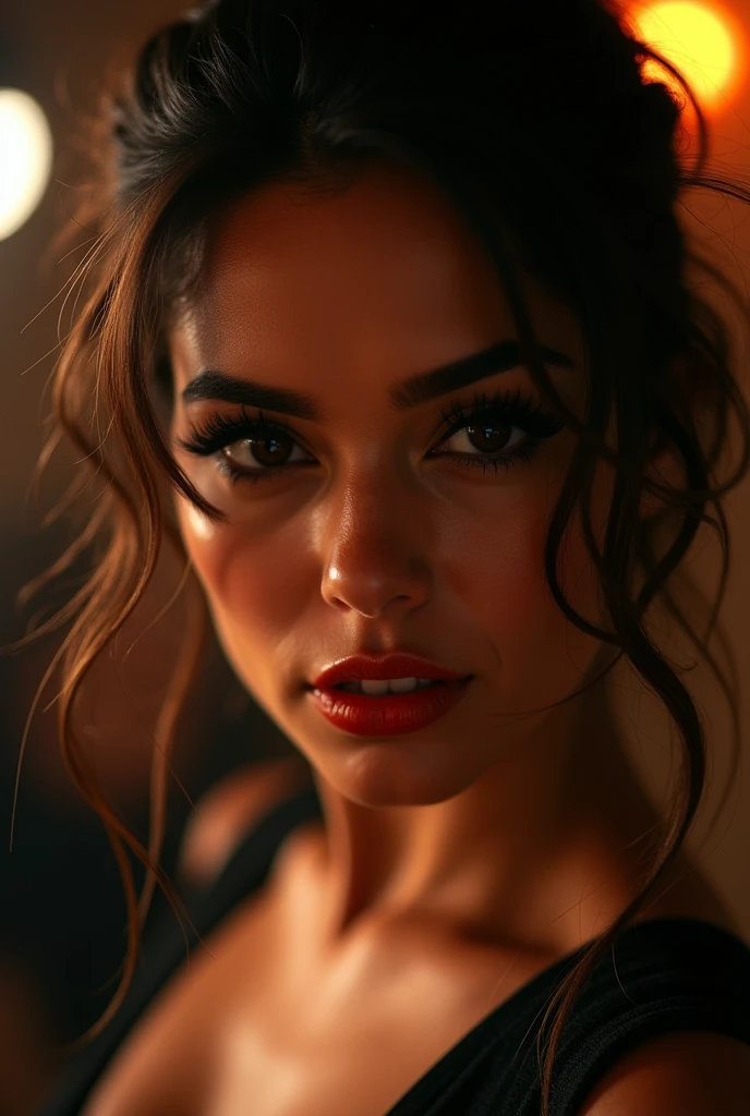 Close-up of a dancing Latin beauty's face