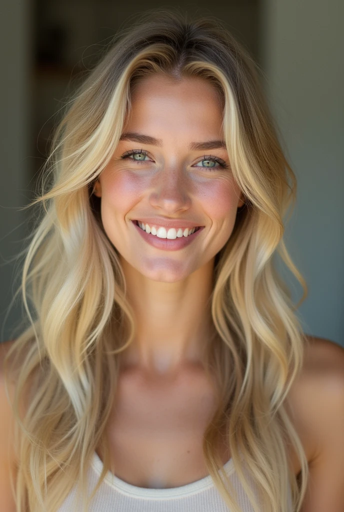 Young woman, blonde 20 years old, beautiful appearance, hair does not cover the face. take 5 photos