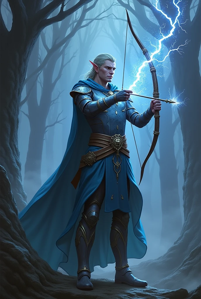Role playing character, high elf male mastering lightning type arrow attack magic spells