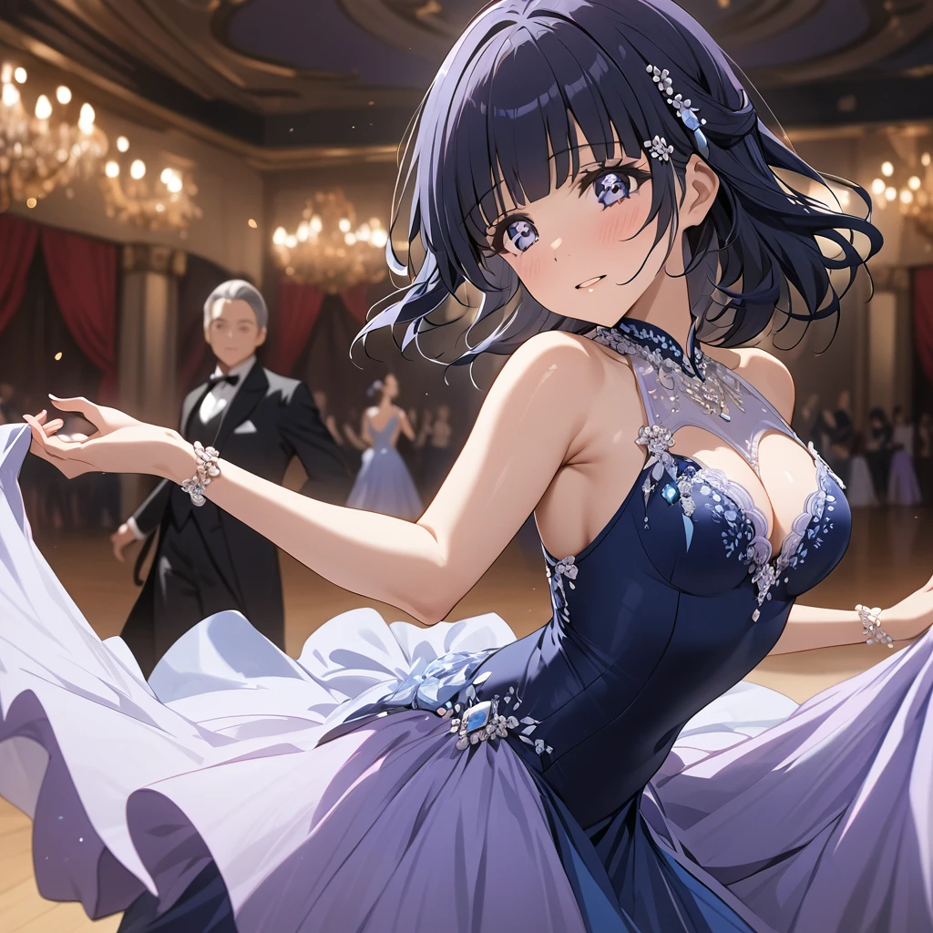 ((Highest quality)), ((masterpiece)), (detailed), （Perfect Face）、The woman is Reika Aoki with semi-long hair、A woman is dancing ballroom in a ballroom costume