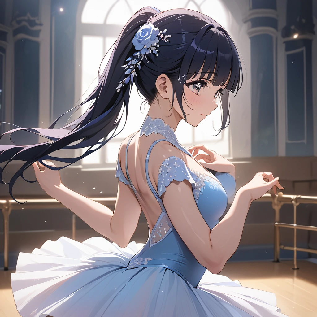 ((Highest quality)), ((masterpiece)), (detailed), （Perfect Face）、The woman is Reika Aoki with semi-long hair、A woman is dancing ballet in a beautiful ballet costume at the ballet venue.