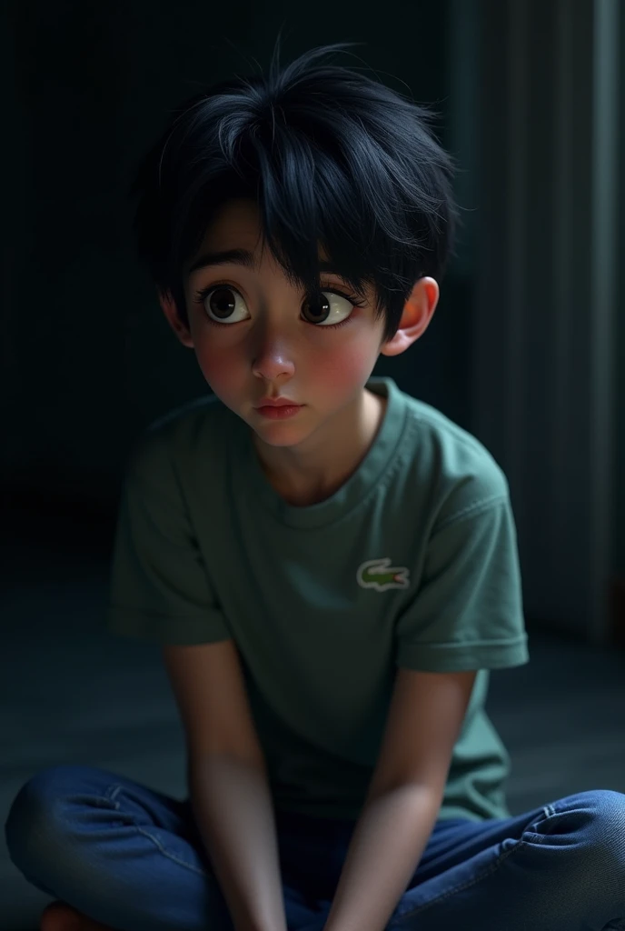 Inside Out 2 character Anxiety black hair Lacoste shirt and jeans