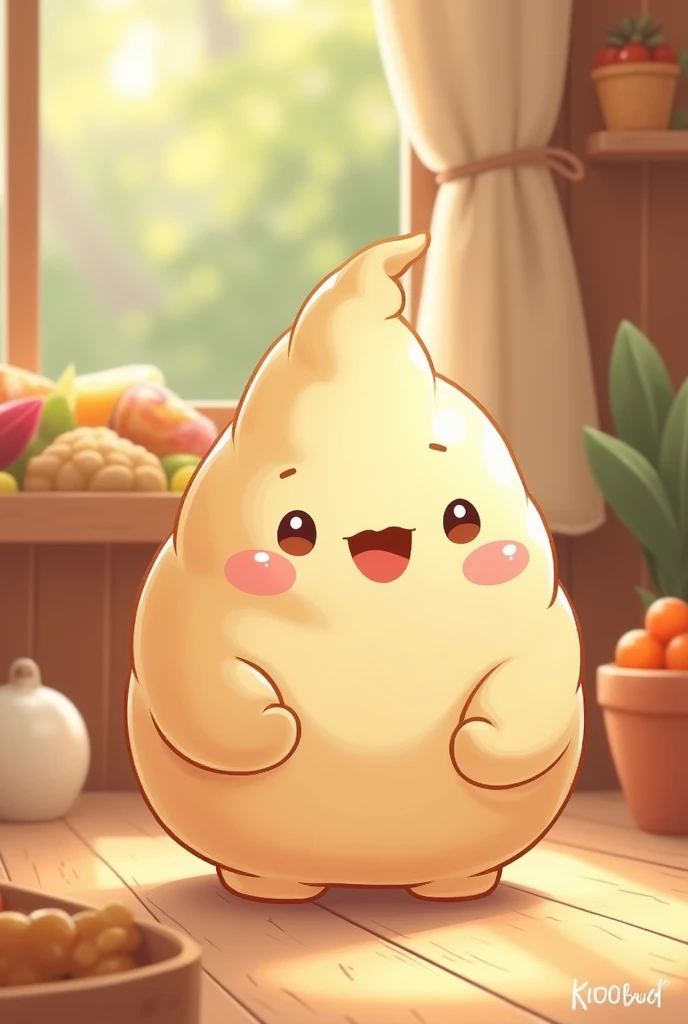 Small Cute smiling dumpling character with little hands name The Damphoo