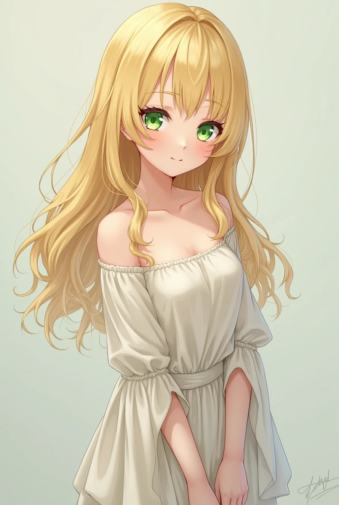 Realistic anime girl blonde green eyes full body