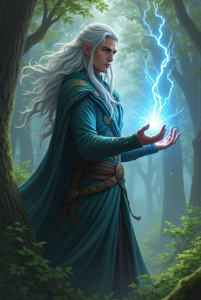Role playing character, high elf male mastering lightning type arrow attack magic spells Without bow